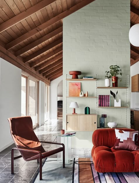 White Bricks, Living Room Transformation, 70s Interior, 70s House, 1970s Home, Color Forecasting, Vogue Living, Durable Furniture, Room Transformation