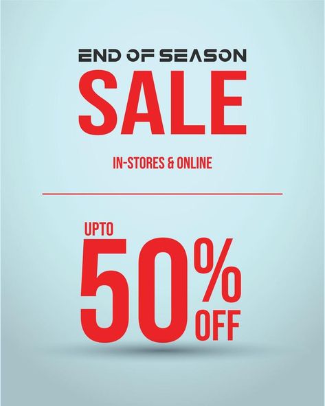 50 percent Sale. End of season sale with up to 50 percent discount in all stores and online in red color with cyan background. Juicy Cotoure, Cyan Background, Cyan Color, Copper Water Bottle, Crawler Crane, Vector Character Design, Store Ads, Ingredients List, Background Background