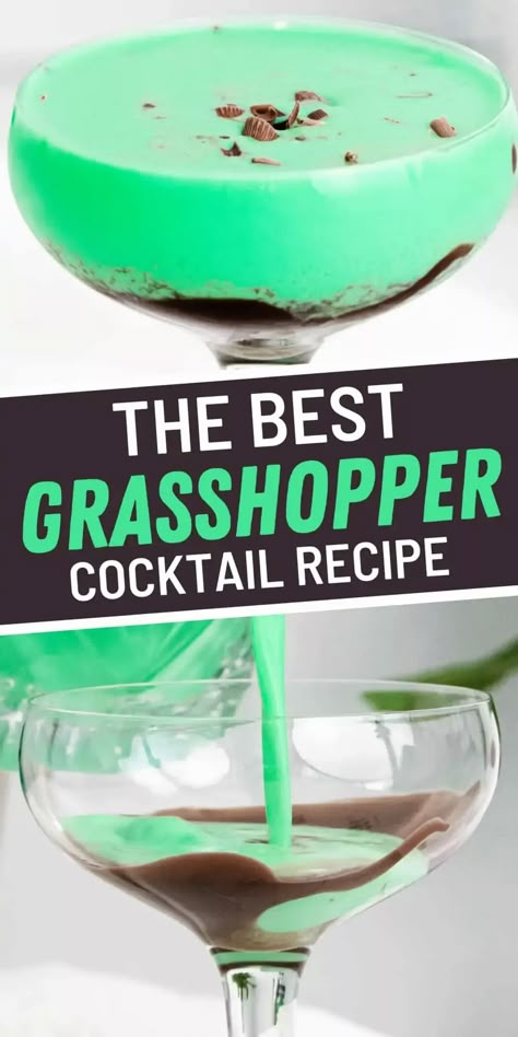 Grasshopper Drink Recipe, Chocolate Alcoholic Drinks, Grasshopper Cocktail Recipes, Event Drinks, Grasshopper Cocktail, Company Recipes, Mint Drink, After Dinner Mints, Mint Cocktails