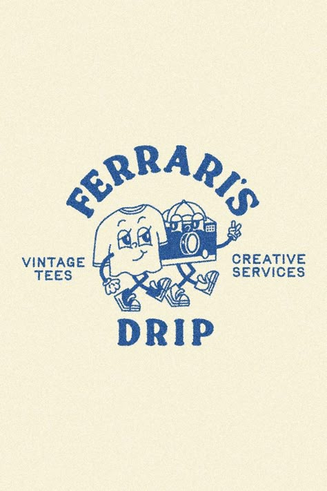 Vintage Clothes Illustration, Vintage Logo Aesthetic, Vintage Logos Ideas, Cartoon Clothing Ideas, Vintage Brands Clothing, Vintage Clothing Branding, Retro Shirt Design Vintage Style, Merch Logo Ideas, Vintage Merch Design