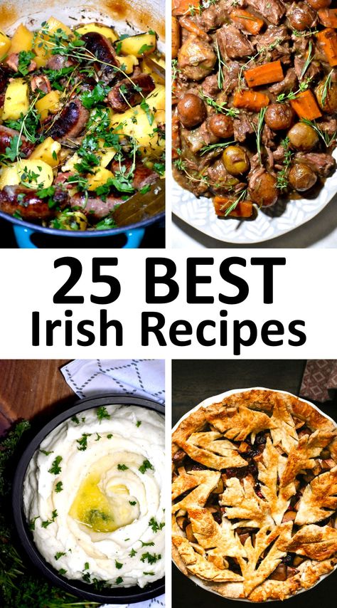 This great collection of traditional Irish Recipes has plenty of great dishes to cook for St. Patrick's Day, or just whenever you're feeling Irish! Irish Dinner Recipes, Irish Meals, Irish Meal, Ireland Recipes, St Patricks Food, Irish Dinner, Irish Recipes Authentic, Irish Cooking, Welsh Recipes