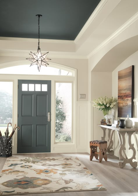 Passionate Craftsmanship: Sherwin-Williams 2016 Nouveau Narrative Palette: Sherwin-Williams 2016 Color Forecast | Nouveau Narrative (love this painted ceiling!) Foyer Colors, Foyer Paint Colors, Foyer Paint, Ceiling Paint Colors, Roofing Colors, Coved Ceiling, Painted Ceilings, Dark Ceiling, Ceiling Painting