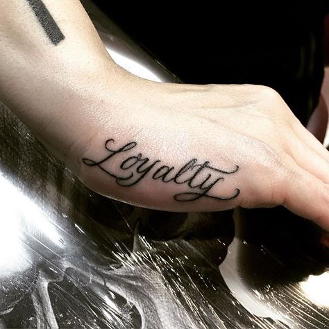 Loyalty Loyalty Hand Tattoo, Trap Barbie, Tattoo Font For Men, Loyalty Tattoo, Side Hand Tattoos, Tattoo Couple, Triangle Tattoos, Lettering Tattoo, Cute Small Tattoos