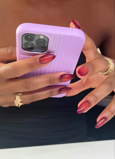 Olivia Neill Nails, Nail Color Theory, Red And Orange Aura Nails, Bright Aura Nails, Jelly Aura Nails, Nails 2024 Short, Nails Inspo 2024, Unique Red Nails, Aura Nails Square