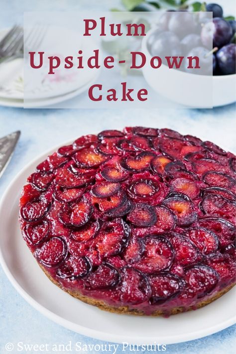 Plum Upside Down Cake Martha Stewart, Plum Torte Recipe, Easy Plumb Recipes, Chocolate Upside Down Cake Recipes, Plum Desert Ideas, Bundt Cake With Fruit, Cherry Plums Recipes, Apple Plum Recipes, Plum Pound Cake