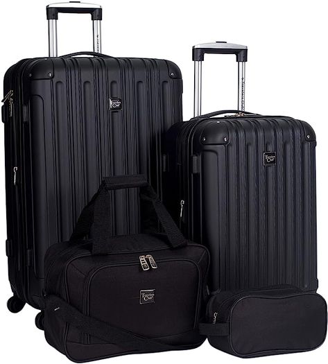 Amazon.com: Travelers Club Midtown Hardside 4-Piece Luggage Travel Set, Expandable, Black : Video Games Luggage Sets Cute, Bathroom Bag, Cute Luggage, Stylish Luggage, Spinner Luggage Sets, Graduation Gifts For Him, Hardside Luggage, Best Luggage, Suitcase Set