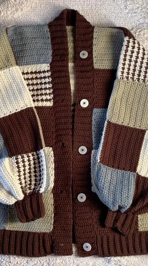 Crochet Sweater Toturial, How To Crochet A Cardigan Tutorials, Crochet Sweater Squares Pattern, Crochet Sweaters For Men, Crochet Jacket For Men, How To Knit A Sweater For Beginners, How To Crochet A Sweater For Beginners, Crochet Sweater Layout, Crochet Cardigan Design