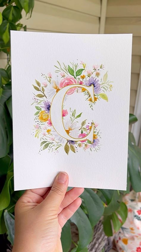 Letter With Flowers, Letters Watercolor, Watercolour Letters, Watercolor Name Art, Letter A Watercolor, Watercolor Initials, Watercolor Monogram Letter, Floral Monogram Letter, Watercolor Initials Floral