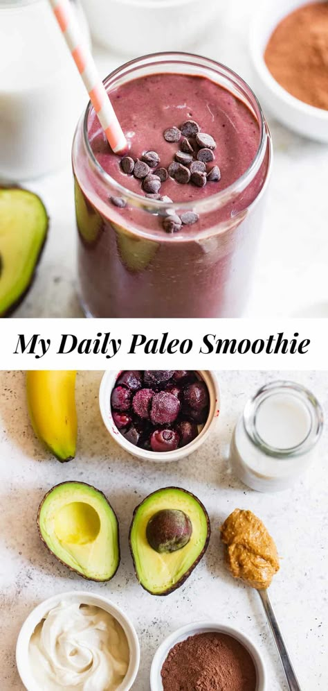 Whole 30 Smoothies, Paleo Breakfast Smoothie, Paleo Smoothie Recipes, Strawberry Protein Smoothie, Paleo Smoothies, Protein Breakfast Smoothie, Chocolate Protein Smoothie, Paleo Protein Powder, Paleo Running Momma