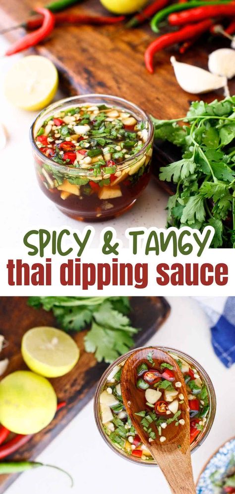 Prik Nam Pla (Thai Dipping Sauce) - CookinUpLife Thai Garlic Sauce, Jeow Som Dipping Sauces, Thai Dipping Sauce Recipes, Thai Sides, Thai Sauces, Thai Sauce Recipe, Lao Recipes, Thai Dipping Sauce, Delicious Sauces