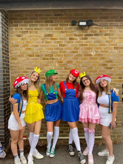 Co Ed Group Halloween Costumes, Super Mario Dress Up, Mario Party Character Costumes, Mario And Friends Costumes, Super Mario Bros Group Costume, Halloween Costumes Mario Characters, Kamek Mario Costume, Mario Costume Halloween, Mario Kart Costumes Women