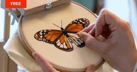 Butterfly Embroidery Pattern Free, Embroidery Pattern Templates, Butterfly Embroidery Pattern, Butterfly Cross Stitch Pattern, Hand Embroidery Patterns Free, Needle Painting, Butterfly Cross Stitch, Embroidery Template, Contemporary Embroidery