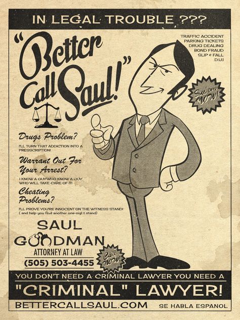 Vintage Better Call Saul tv shows advertisement newspapers.

Movie Posters -  Better Call Saul Wall Decor -  Room Decor Posters - Vintage Pictures - Wall Decor - Wall Art - Wall Decor - Home Decor - Living Room Decor.

#MoviePoster #wallDecor #roomDecor #wallart #homedecor Better Call Saul Breaking Bad, Saul Goodman, Posters For Room, Call Saul, Better Call Saul, Wall Decor Pictures, Ad Art, Advertising Poster, Cartoon Character Design