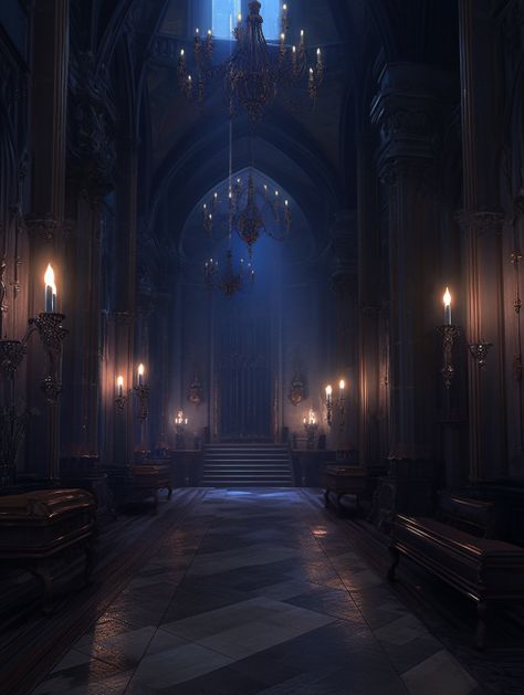 Dark Palace Interior, Dark Castle Interior Fantasy Art, Gothic Castle Hallway, Gothic Castle Interior Medieval, Magic Boarding School, Creepy Castle Interior, Dark Fantasy Castle Interior, Goth Ballroom, Abandoned Castles Interior