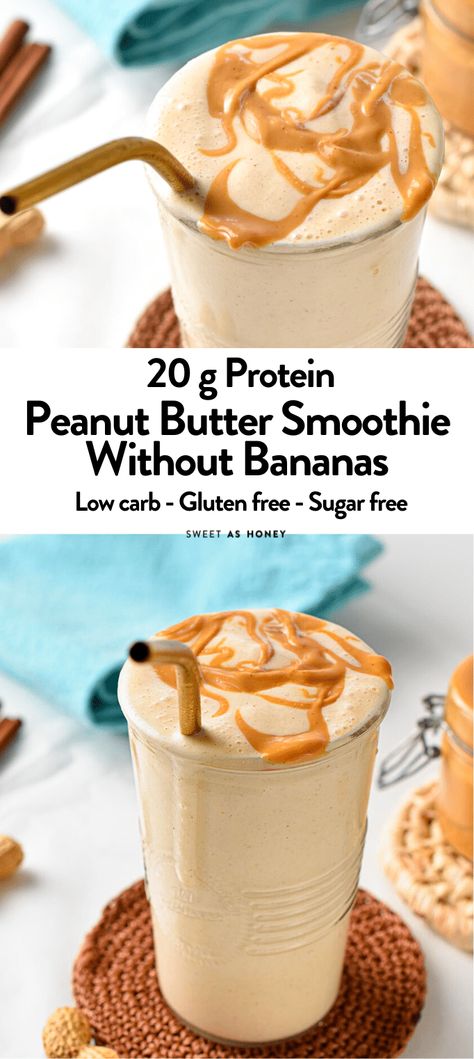 Peanutbutter Smoothie Recipes, Smoothie Without Banana, High Protein Peanut Butter, Peanut Butter Protein Shake, Peanut Butter Shake, Smoothie Flavors, Chocolate Peanut Butter Smoothie, High Protein Smoothies, Low Carb Peanut Butter