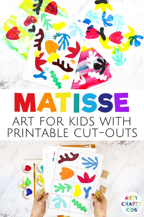 Looking for easy Matisse art projects for kids cut outs? This Henri Matisse art for kids is fun + simple enough to do in preschool or 1st grade with our printable art templates. Watch videos + get your Matisse cut outs for these Matisse paintings for kids here! | Matisse Cutouts Kids Paper Collages | Easy Art for Kids | Easy Art Ideas for Kids | Matisse Art Lesson | Matisse Art Projects for Kids Famous Artists | Henri Matisse Art Project for Kids | Matisse Cutouts Templates #ArtProjects #KidsArt Big Orange Splot Art Project, Dot Day Activities For Middle School, Matisse Shapes Templates, Matisse Cutouts Templates, Artist Inspired Art For Kids, Matisse Art Projects For Kids, Picasso For Kids, Shape Art Projects, Matisse Art Project