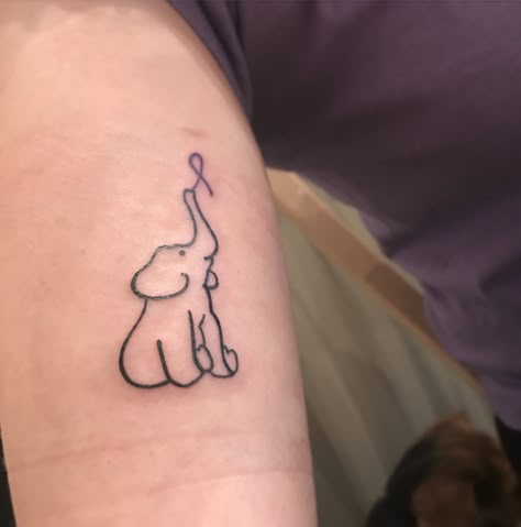 Elephant tattoo - purple ribbon for Crohn's Alzheimer’s Tattoo, Purple Ribbon Tattoos, Alzheimers Tattoo, Crohns Tattoo, Birthdate Tattoo, Pink Ribbon Tattoos, Wild Goat, Tattoo Elephant, Alzheimer's Awareness