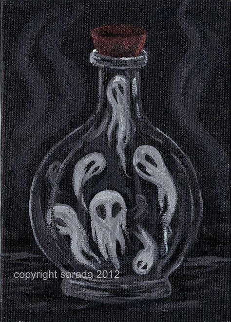 Drawing Ideas Halloween Creepy, Trapped Painting Ideas, Fantasy Art Ideas Drawing, Trapped Soul Tattoo, Outline Halloween Tattoo, Glass Bottles Art Drawing, Halloween Art Black And White, Spooky Halloween Art Ideas, Spirit Ghost Art