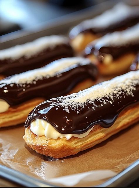 Health meal, low carbs meals, keto meal Chocolate Eclairs Recipe, French Eclairs, Eclairs Recipe, Chocolate Eclair Recipe, Chocolate Eclairs, Pastry Cream Filling, Eclair Recipe, Chocolate Eclair, Pastry Shells