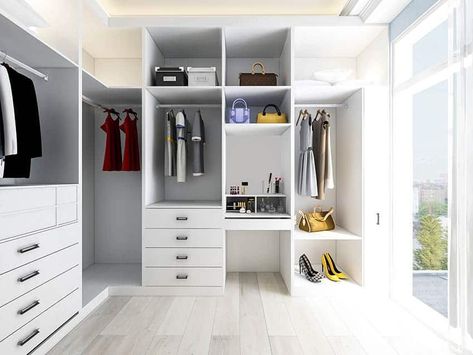 Large walk-in closet with window views Types Of Closets, Closet Paint, Closet Doors Painted, Make A Closet, Painted Closet, Wall Color Ideas, Closet Small Bedroom, Bedroom Built In Wardrobe, Best White Paint