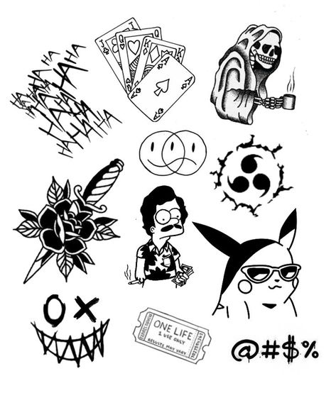 Small Tattoos For Men, Unique Small Tattoo, Cartoon Character Tattoos, Simple Tattoo Designs, Flash Tattoo Designs, Tattoo Flash Sheet, Spooky Tattoos, Old School Tattoo Designs, Tattoo Stencil Outline