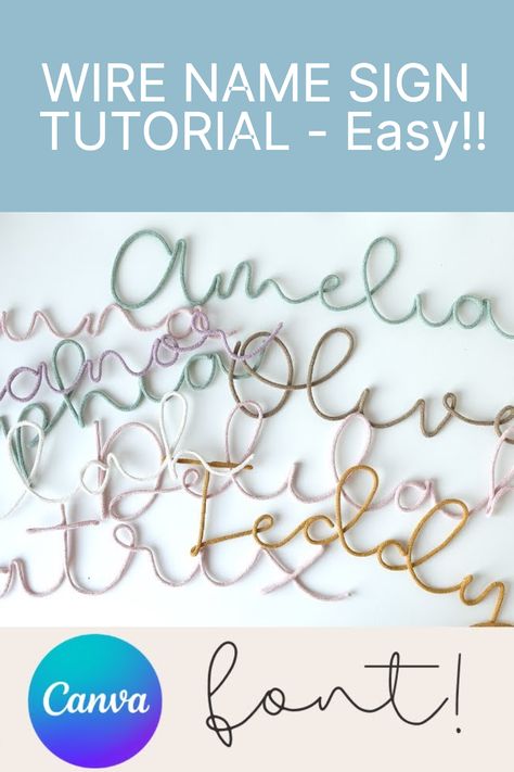 Are you looking for a creative way to decorate your child's bedroom, nursery, or home? With this wire name sign tutorial, you can create name signs that are perfect for any newborn or child's bedroom, or for any other room in your house. Have a home bar or gym?.. then simply make a sign saying "Cocktails" or a motivational sign for your home gym. Watch the tutorial and in no time you will be able to make your own unique wire sign for you and your friends! Wire Writing Tutorial, Wire Art Letters, Wire Words Wall Art Diy, I Cord Wire Words, Crochet Wire Name Diy, Yarn Name Sign, Knitted Name Sign Diy, Wire Writing, French Knitting Wire Words