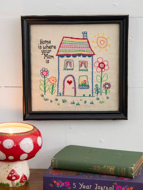 Discover Cute & Colorful Home Treasures - Natural Life Embroidery On Linen, Embroidered Wall Art, Embroidery Wall Art, Colorful Embroidery, Unique Gifts For Mom, Framed Embroidery, Embroidered Gifts, Design Mom, Embroidery Gifts