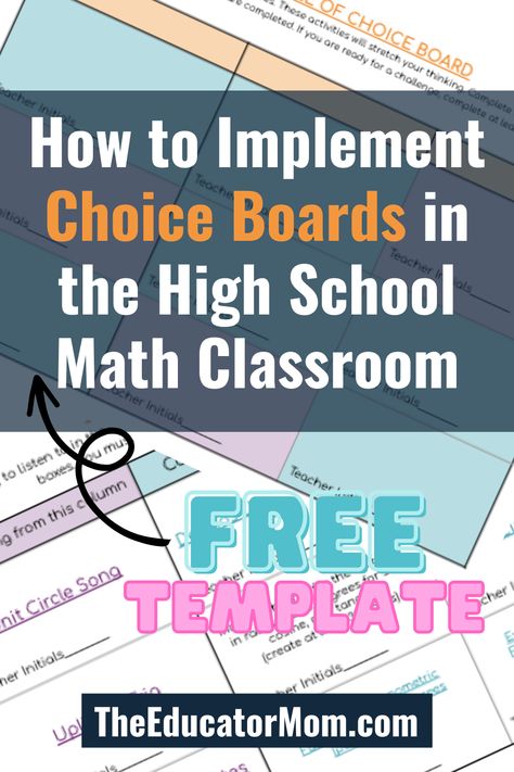 Math Choice Boards Middle School, High School Math Anchor Charts, Teaching High School Math, Choice Boards High School, High School Math Projects, 1st Day Of High School, Instructional Specialist, Math Instructional Coach, High School Math Lesson Plans