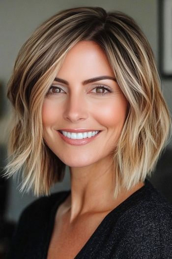 31 Choppy Bob Hairstyles That Are On Trend In 2024 Stacked Shoulder Length Hair, Shoulder Length For Thick Hair, Choppy Bob Side Part, Straight Bobs For Fine Hair, Bob Cut Shoulder Length, Thick Hair Layered Bob, Long Bob No Layers, Above Shoulder Length Hairstyles, Fine Hair Color Ideas