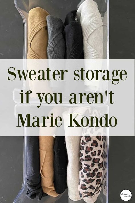 sweater storage Fold And Store Sweaters, Marie Kondo Folding Sweaters, Space Saving Sweater Storage, Sweaters Storage Ideas, Organizing Sweatshirts In Closet, Sweater Storage Closet, Best Way To Fold Sweaters, Sweater Storage Ideas Organizing, Organizing Sweaters In Closet Shelves