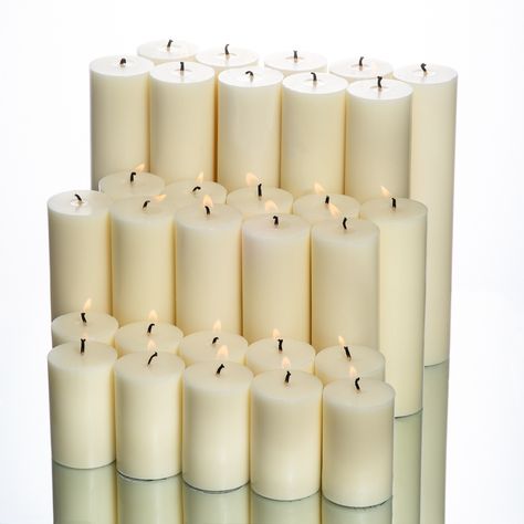 Restaurant Candles, Table Floral Decorations, Wedding Pillars, Ivory Pillar Candles, Candlelit Wedding, Candles Light, Glass Pillar Candle Holders, Candle Reading, White Pillar Candles