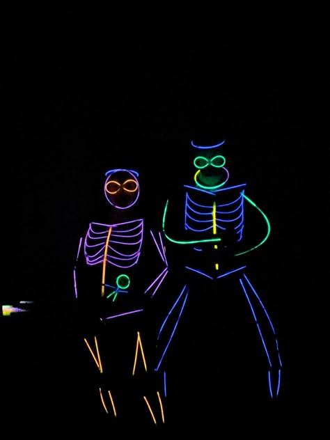 Glow in the dark Glow stick party Glow Stick Skeleton Costume, Glow Stick Outfit Ideas, Glow Stick Halloween Costume, Glow Stick Costume Diy, Black Light Costume Ideas, Glow In The Dark Bachelorette Party, Glow Stick Outfit, Glow In The Dark Costume Ideas, Glow In The Dark Halloween Costumes