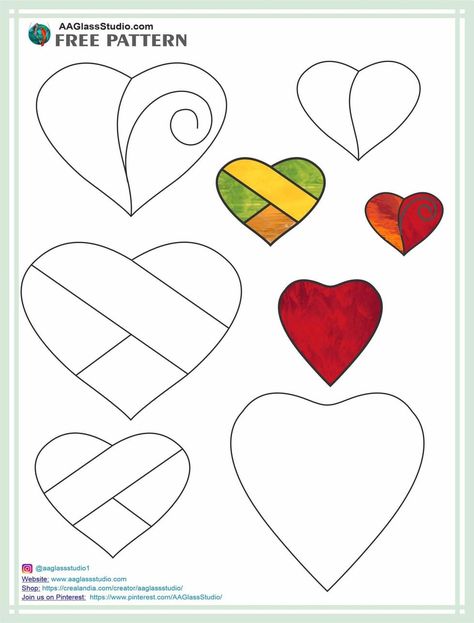 Heart Patterns Printable, Stained Glass Templates, Free Stained Glass Patterns, Stained Glass Hearts, Mirror Pattern, Stained Glass Patterns Free, Crazy Quilt Blocks, Glass Hearts, Pic Art