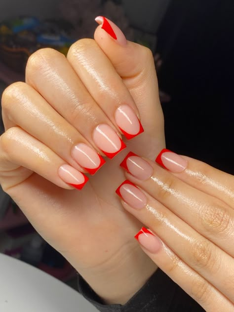 2023 Red Nails, Red Tip Nails, Short Classy Nails, Short Red Nails, Quartz Nails, Red Gel Nails, Hello Nails, Red Acrylic Nails, Nail Designs Ideas