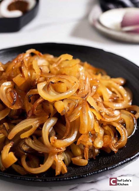 Sauteed Onions - Great On Everything - Chef Lola's Kitchen Sauteed Onions For Steak, How To Sauté Onions, Sauteed Onions Recipe, Sauteed Onions For Burgers, Food Ideas To Make, Sauteed Onions, Sautéed Onions, Steak Dishes, Afternoon Tea Recipes