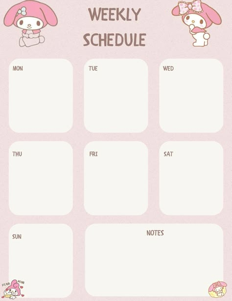 Kawaii Templates Free Printables, Sanrio Schedule Template, Sanrio Timetable Template, Kawaii Weekly Planner Template, Sanrio Digital Planner, Cute Weekly Planner Template Aesthetic, Pink Calendar Template, Sanrio Planner Printables, Pink Weekly Planner Template