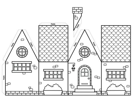 3d Paper House Template, 3d Paper Houses, Paper House Template, Template Craft, Free Printable Crafts, House Template, House Crafts, Papercraft Printable, Paper City