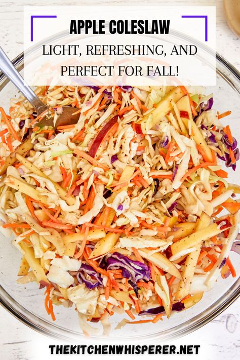 Chicken Apple Coleslaw, Fall Coleslaw Recipe, Apple Slaw For Pulled Pork, Fall Coleslaw, Pork Tenderloin Side Dishes, Slaw For Pulled Pork, Pork Tenderloin Sides, Salad Ideas For Lunch, Salad Cabbage