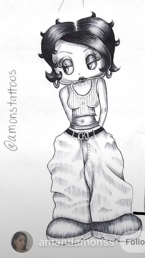 Old School Clown Drawing, Chola Art Drawings, Betty Boop Drawing Chicano, Low Rider Drawings Easy, Hello Kitty Chicano Art, Chicano Betty Boop, Mexican Sketches, Oldies Drawings Easy, Latino Drawing