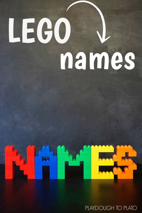 Awesome name activity for LEGO fans. Build a LEGO name!! Playdough To Plato, Lego Challenge, Lego Theme, Diy Lego, Lego Club, Lego Activities, Name Activities, Lego Birthday Party, Lego Craft