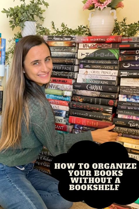 Book Display Without Bookshelf, Display Books Without Bookshelf, Where To Store Books Ideas, Displaying Books Without A Bookshelf, Book Storage Without Bookshelf, Ways To Organize Books Without Shelves, No Bookshelf Book Storage, Cool Ways To Store Books, Organizing Books Without Bookshelf