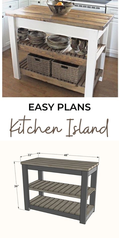 Easy Kitchen Island, Portable Kitchen Island, Diy Kitchen Projects, Kitchen Island On Wheels, Kitchen Island Plans, Rustic Kitchen Island, Rolling Kitchen Island, Small Kitchen Island, Solid Wood Kitchens