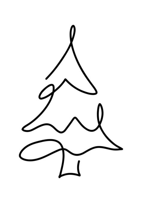 Christmas vector pine fir tree line art. Continuous one line drawing. illustration minimalistic design for xmas and New Year type concept Xmas Trees Drawing, Single Line Christmas Tree, Xmas Illustration Christmas, Minimalist Christmas Tattoo, Single Line Art Christmas, Christmas Tree Drawings Art, New Year Tree Drawing, One Line Christmas Tree, Xmas Line Art