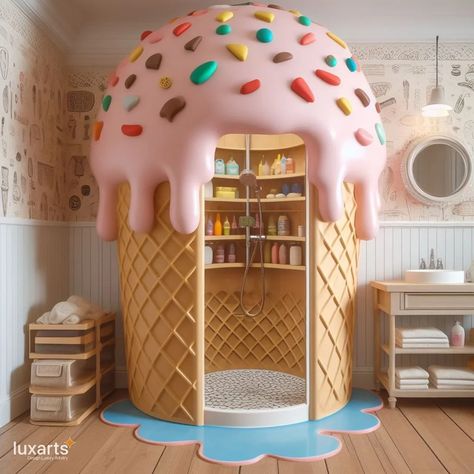 Ice Cream-Inspired Bathroom Decor: Sweeten Your Space 21 Candy Themed Bedroom, Birthday Cakes For Children, Ice Cream Wallpaper, Candy Room, Ice Cream Decorations, Fairy Bedroom, Kid Bathroom, Candy Design, Fantasy Furniture