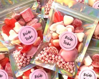 Hens Party Favour Ideas, Sweet Bag Ideas, Pick A Mix Sweets, Hens Party Set Up, Hens Party Bags, Pick And Mix Sweets, Hens Party Favours, Hen Do Favours, Hens Party Gift Bags