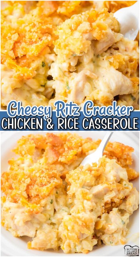 RITZ CHICKEN AND RICE CASSEROLE - Butter with a Side of Bread Chicken And Sides Dishes, Chicken Rice Ritz Cracker Casserole, Chicken Casserole Recipes With Rice, Rice A Roni Recipes Chicken Casserole, Cheap Dinner Casseroles, Easy Cheap Chicken Dinners, Chicken Potluck Dishes, Cheap Recipes For Dinner Families, Chicken And Rice Casserole Recipes Ritz