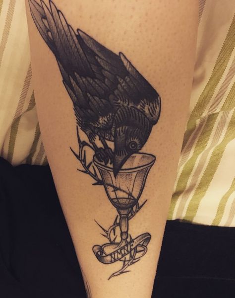 Crow And Cup Tattoo, 6 Of Crows Tattoo, Corvus Tattoo, Grishaverse Tattoo, Six Of Crows Tattoo, Dregs Tattoo, Six Crows, Cup Tattoo, 6 Of Crows