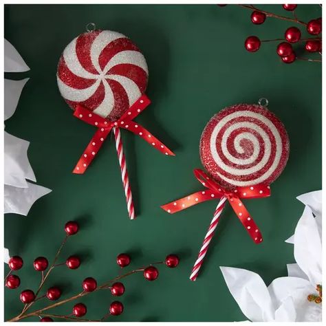 Hobby Lobby Peppermint Decor, Lollipop Christmas, Candy Cane Lollipops, Red Lollipop, Christmas Peppermint, Peppermint Christmas, Christmas Decorations Garland, Candy Theme, Candy Decorations