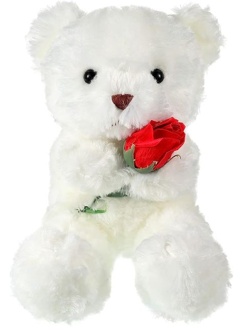 Valentine Stuffed Animals, White Stuffed Animals, Rose Funny, Stuffed Animal Bear, Holding A Rose, Valentines Day Bears, Valentines Day Cards Handmade, Soft Bear, Valentines Day Teddy Bear