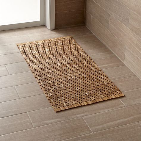 Lattice Wooden Mat, $44.95 Recycled wood chips are transformed into this chic rollable mat. Diy Bathroom Rugs, Cute Bathroom Mats, Diy Bathroom Mat, Bathroom Mat Ideas, Wooden Mat, Wooden Bathmat, Bath Matts, Classy Bathroom, Mat Ideas